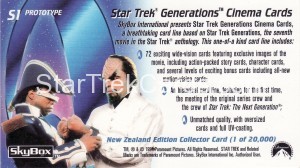 Star Trek Generations Trading Card New Zealand Prototype Card Back