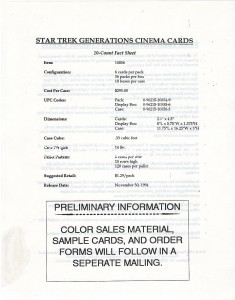 Star Trek Generations Trading Card Spec Sheet Back