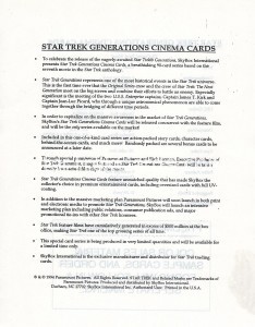 Star Trek Generations Trading Card Spec Sheet Front