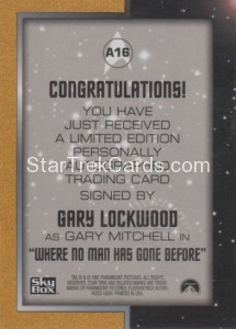 Star Trek The Original Series Season One Trading Card A16 Back