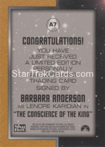 Star Trek The Original Series Season One Trading Card A7 Back