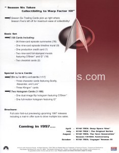 Star Trek The Next Generation Season Six Trading Card Sell Sheet Back