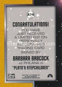 Star Trek The Original Series Season Three Autograph A74 Barbara Babcock Black Ink Back