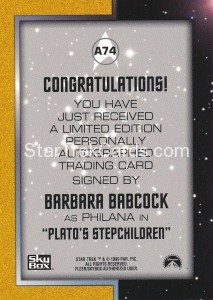 Star Trek The Original Series Season Three Autograph A74 Barbara Babcock Green Ink Back