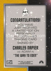 Star Trek The Original Series Season Three Autograph A81 Charles Napier Black Ink Back