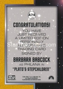 Star Trek The Original Series Season Three Trading Card A74 Back Blue Ink
