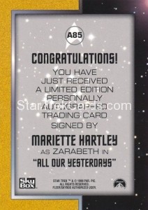 Star Trek The Original Series Season Three Trading Card A85 Back