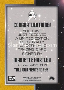Star Trek The Original Series Season Three Trading Card A85 Back