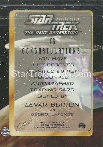 Star Trek The Next Generation Season Seven Trading Card A6 Back