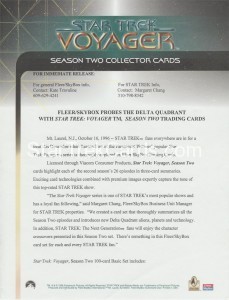 Star Trek Voyager Season Two Trading Card Sell Sheet 2 Front