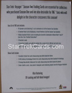 Star Trek Voyager Season Two Trading Card Sell Sheet Back