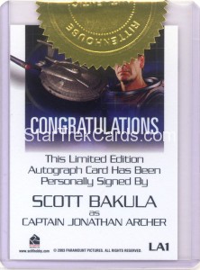 Star Trek Enterprise Season Three Trading Card LA1 Back