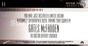 Star Trek Insurrection Trading Card A6 Back