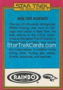 Star Trek The Motion Picture Rainbo Bread Trading Card 11 Back