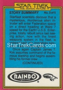 Star Trek The Motion Picture Rainbo Bread Trading Card 22 Back