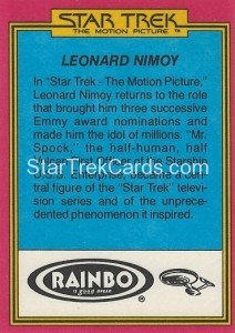 Star Trek The Motion Picture Rainbo Bread Trading Card 31 Back