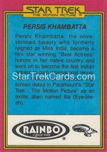 Star Trek The Motion Picture Rainbo Bread Trading Card 9 Back