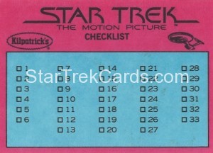 Star Trek The Motion Picture Kilpatrick’s Bread Trading Card Back 1