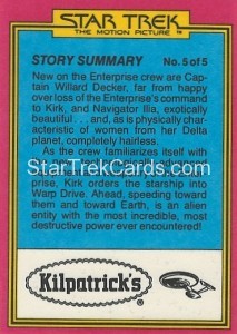 Star Trek The Motion Picture Kilpatrick’s Bread Trading Card Back 20