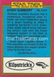 Star Trek The Motion Picture Kilpatrick’s Bread Trading Card Back 22