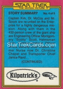 Star Trek The Motion Picture Kilpatrick’s Bread Trading Card Back 30