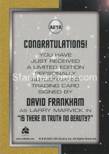 2009 Star Trek The Original Series Card A218 Back