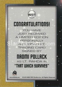 2009 Star Trek The Original Series Card A237 Back