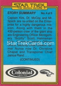 Star Trek The Motion Picture Colonial Bread Trading Card Back 30
