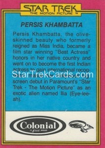 Star Trek The Motion Picture Colonial Bread Trading Card Back 9