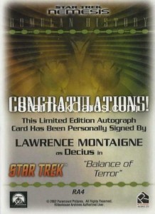 Star Trek Nemesis Trading Card RA4 Back1
