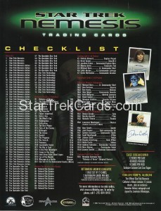Star Trek Nemesis Trading Card Sell Sheet Back