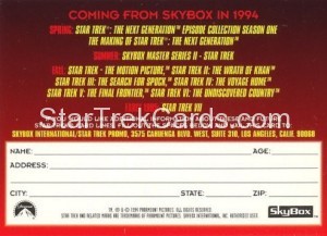 Star Trek Master Series Part Two Trading Card The Future Arrives in 1994 Back