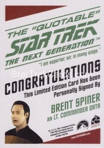 The Quotable Star Trek The Next Generation Trading Card Autograph Brent Spiner Back