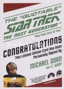 The Quotable Star Trek The Next Generation Trading Card Autograph Michael Dorn Back