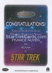 The Women of Star Trek Trading Card Autograph France Nuyen Back