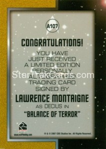 Star Trek The Original Series 40th Anniversary Trading Card A107 Rewards Card Back1