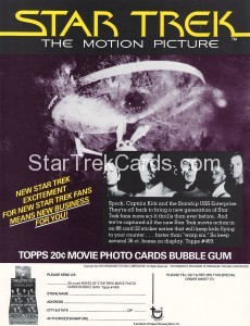 Star Trek The Motion Picture Topps Trading Card Sell Sheet