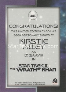 Star Trek Movies in Motion Trading Card A46 Back