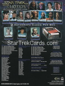 Star Trek Movies in Motion Trading Card Sell Sheet Back