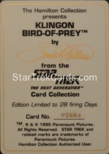 Star Trek The Next Generation Card Collection Hamilton Klingon Bird of Prey Back