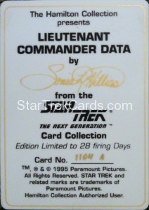 Star Trek The Next Generation Card Collection Hamilton Lieutenant Commander Data Back