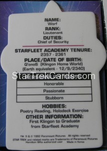 Star Trek Porcelain Cards Lieutenant Worf Back