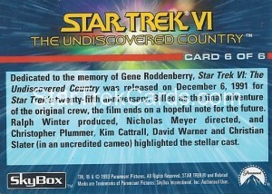 1993 The Starfleet Collection Trading Card Back 6