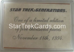 1994 Star Trek Generations Metal Trading Card Back