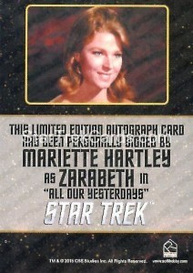 Star Trek The Original Series 50th Anniversary Trading Card Black Border Autograph Mariette Hartley Back