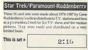 Star Trek Gene Roddenberry Promotional Set 2116 Card 1