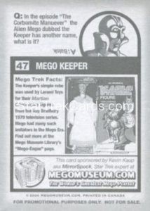 Mego Museum Trading Card 47 Back