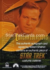 Star Trek 40th Anniversary Trading Card Autograph Costume William Shatner Back