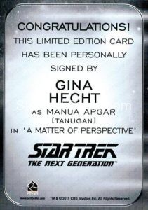 Star Trek 50th Anniversary Trading Card Autograph Gina Hecht Back