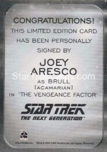 Star Trek 50th Anniversary Trading Card Autograph Joey Aresco Back